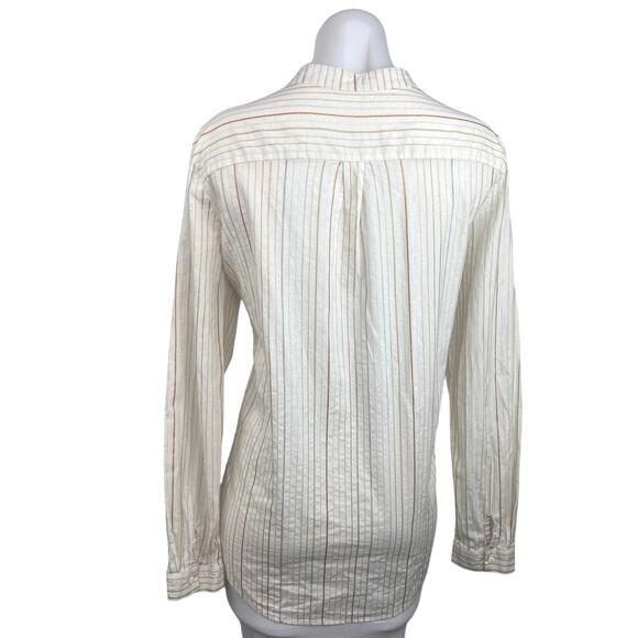 Promod White Striped Button Down Long Sleeve Career Office Blouse Shirt Top 10 - Picture 2 of 4